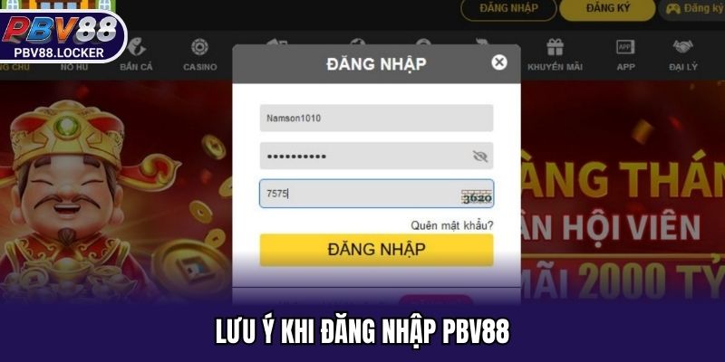 Lưu ý khi đăng nhập PBV88